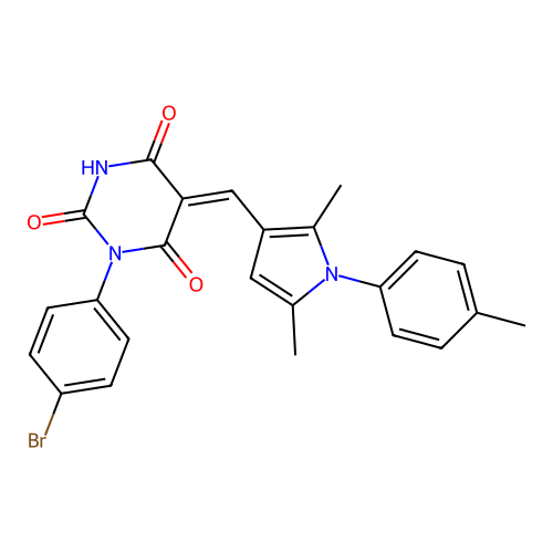 (5Z)-1-(4-bromophenyl)-5-[[2,5-dimethyl-1-(4-methylphenyl)pyrrol-3-yl]methylidene]-1,3-diazinane-2,4,6-trione structure