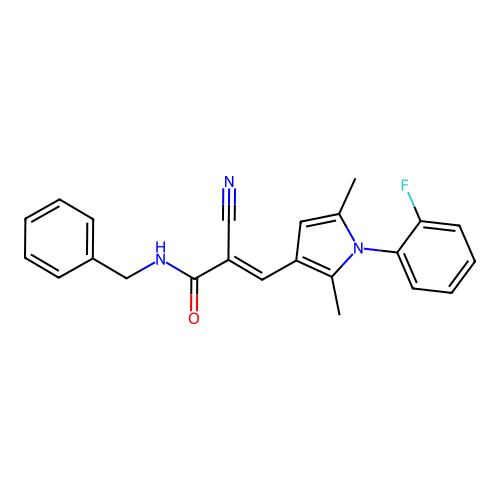 (2E)-N-benzyl-2-cyano-3-[1-(2-fluorophenyl)-2,5-dimethyl-1H-pyrrol-3-yl]prop-2-enamide structure