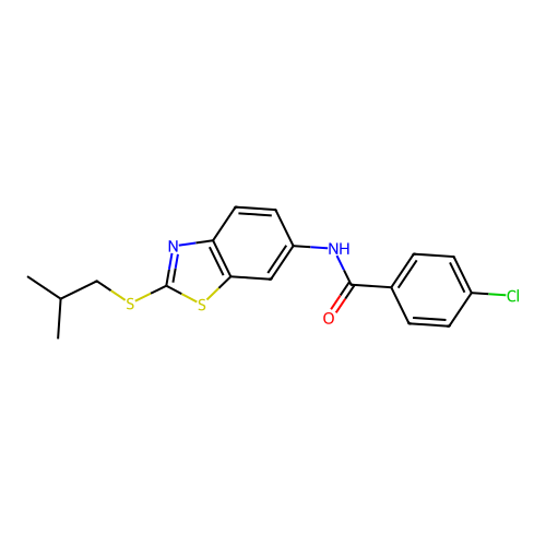 4-chloro-N-{2-[(2-methylpropyl)sulfanyl]-1,3-benzothiazol-6-yl}benzamide structure