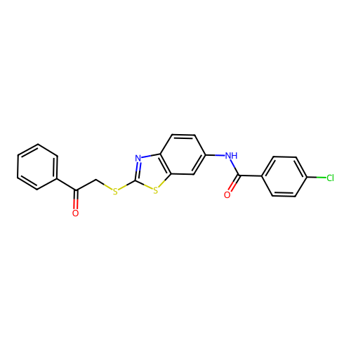 4-chloro-N-{2-[(2-oxo-2-phenylethyl)sulfanyl]-1,3-benzothiazol-6-yl}benzamide structure