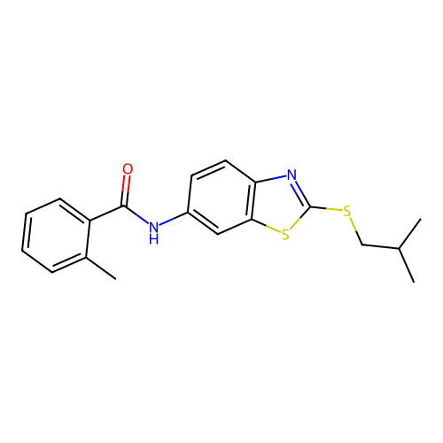 2-methyl-N-{2-[(2-methylpropyl)sulfanyl]-1,3-benzothiazol-6-yl}benzamide structure