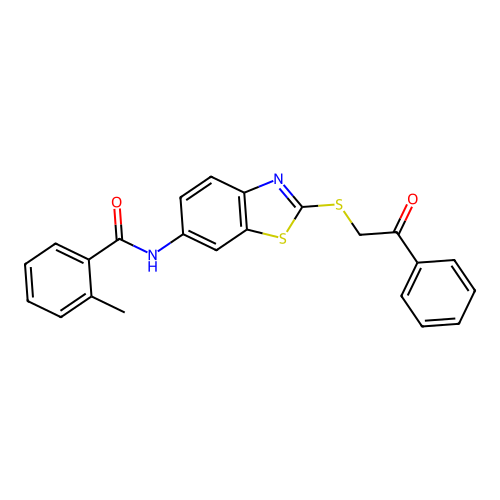 2-methyl-N-{2-[(2-oxo-2-phenylethyl)sulfanyl]-1,3-benzothiazol-6-yl}benzamide structure