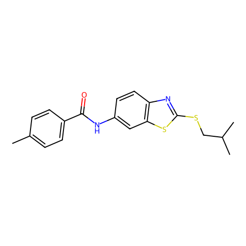 4-methyl-N-{2-[(2-methylpropyl)sulfanyl]-1,3-benzothiazol-6-yl}benzamide structure