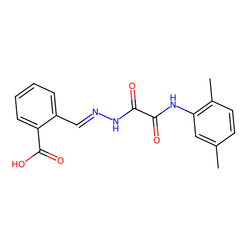 (E)-2-((2-(2-((2,5-dimethylphenyl)amino)-2-oxoacetyl)hydrazono)methyl)benzoic acid structure