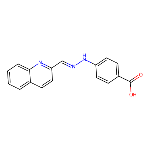 4-[(E)-2-(quinolin-2-ylmethylidene)hydrazin-1-yl]benzoic acid structure