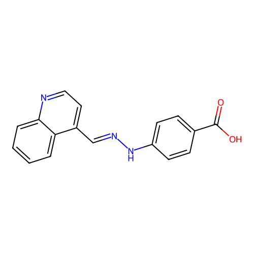 4-[(2E)-2-(quinolin-4-ylmethylidene)hydrazinyl]benzoic acid structure