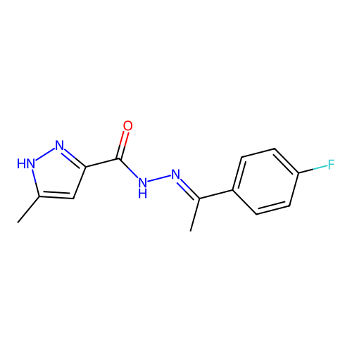 N'-[(1E)-1-(4-fluorophenyl)ethylidene]-3-methyl-1H-pyrazole-5-carbohydrazide structure