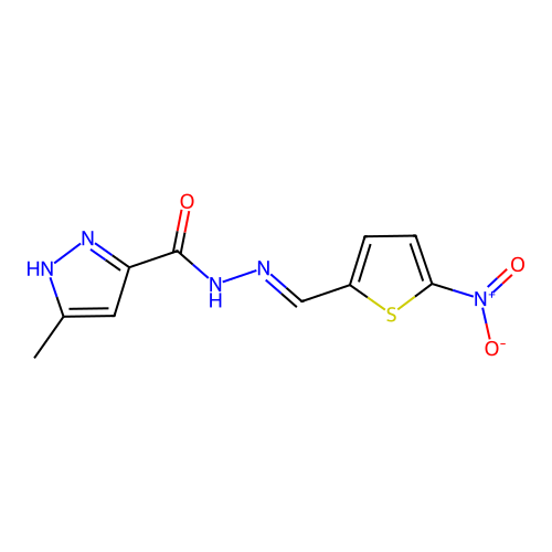 3-methyl-N'-[(E)-(5-nitrothiophen-2-yl)methylidene]-1H-pyrazole-5-carbohydrazide structure