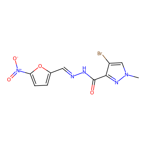 4-bromo-1-methyl-N'-[(E)-(5-nitrofuran-2-yl)methylidene]-1H-pyrazole-3-carbohydrazide structure