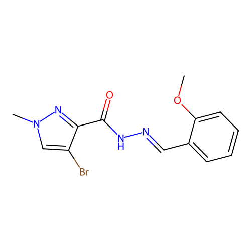 4-bromo-N-[(E)-(2-methoxyphenyl)methylideneamino]-1-methylpyrazole-3-carboxamide structure