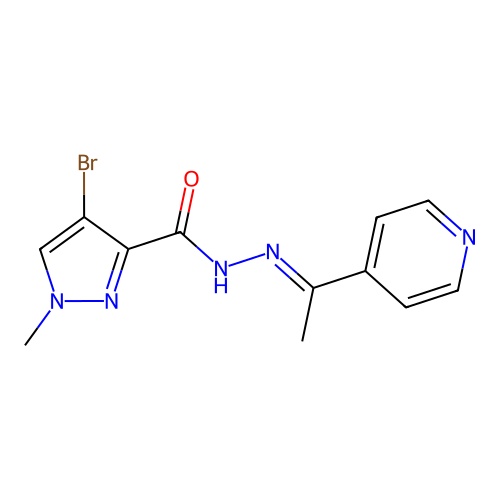 4-bromo-1-methyl-N-[(E)-1-pyridin-4-ylethylideneamino]pyrazole-3-carboxamide structure
