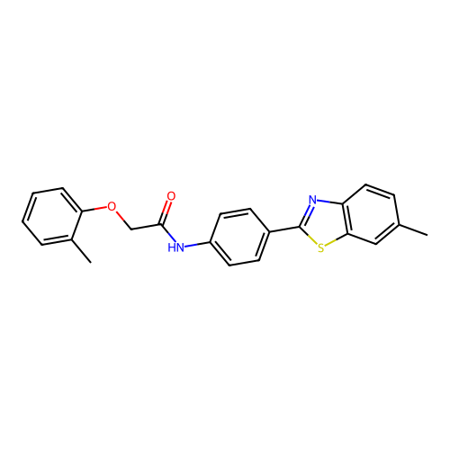 N-[4-(6-methyl-1,3-benzothiazol-2-yl)phenyl]-2-(2-methylphenoxy)acetamide structure