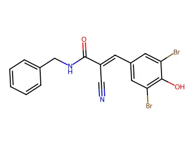N-benzyl-2-cyano-3-(3,5-dibromo-4-hydroxyphenyl)prop-2-enamide structure