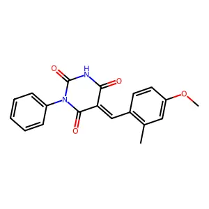 (5E)-5-(4-methoxy-2-methylbenzylidene)-1-phenylpyrimidine-2,4,6(1H,3H,5H)-trione structure