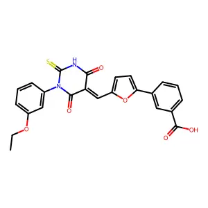 3-[5-[(Z)-[1-(3-ethoxyphenyl)-4,6-dioxo-2-sulfanylidene-1,3-diazinan-5-ylidene]methyl]furan-2-yl]benzoic acid structure