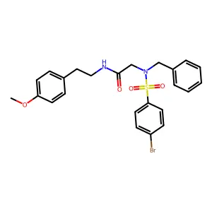 2-[benzyl-(4-bromophenyl)sulfonylamino]-N-[2-(4-methoxyphenyl)ethyl]acetamide structure