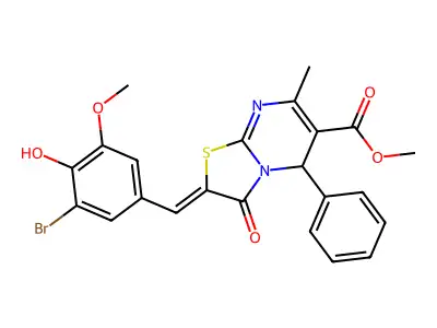methyl (2Z)-2-[(3-bromo-4-hydroxy-5-methoxyphenyl)methylidene]-7-methyl-3-oxo-5-phenyl-5H-[1,3]thiazolo[3,2-a]pyrimidine-6-carboxylate structure