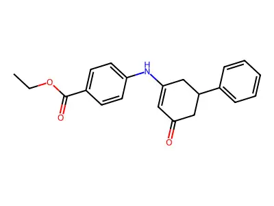 Ethyl 4-[(3-oxo-5-phenylcyclohex-1-en-1-yl)amino]benzoate structure