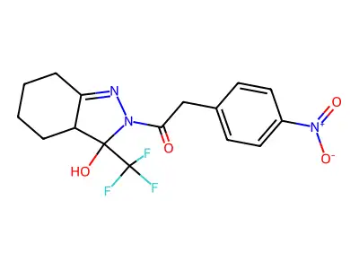 1-[3-hydroxy-3-(trifluoromethyl)-3,3a,4,5,6,7-hexahydro-2H-indazol-2-yl]-2-(4-nitrophenyl)ethanone structure