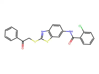 2-chloro-N-(2-phenacylsulfanyl-1,3-benzothiazol-6-yl)benzamide structure