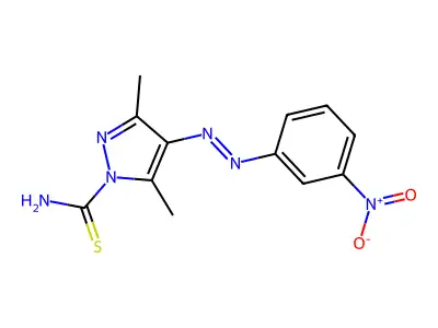 3,5-Dimethyl-4-[(E)-(3-nitrophenyl)diazenyl]-1H-pyrazole-1-carbothioamide structure