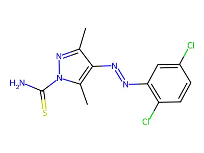 4-[(E)-(2,5-dichlorophenyl)diazenyl]-3,5-dimethyl-1H-pyrazole-1-carbothioamide structure
