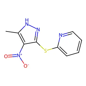 2-[(3-methyl-4-nitro-1H-pyrazol-5-yl)sulfanyl]pyridine structure