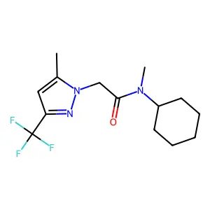 N-cyclohexyl-N-methyl-2-[5-methyl-3-(trifluoromethyl)-1H-pyrazol-1-yl]acetamide structure