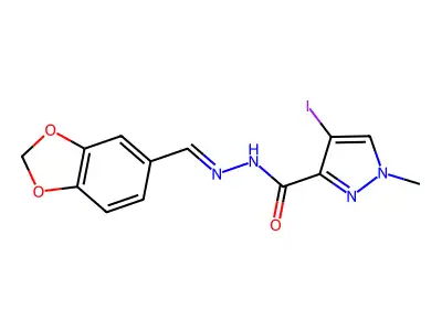 N'-(1,3-benzodioxol-5-ylmethylene)-4-iodo-1-methyl-1H-pyrazole-3-carbohydrazide structure