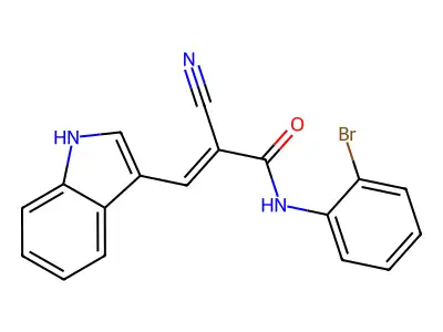 N-(2-bromophenyl)-2-cyano-3-(1H-indol-3-yl)prop-2-enamide structure