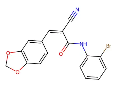 3-(1,3-dioxaindan-5-yl)-N-(2-bromophenyl)-2-cyanoprop-2-enamide structure