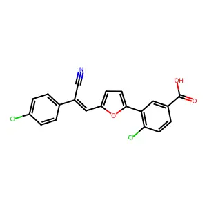 4-chloro-3-{5-[(E)-2-(4-chlorophenyl)-2-cyanoethenyl]furan-2-yl}benzoic acid structure