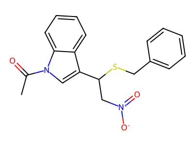 1-[3-(1-Benzylsulfanyl-2-nitroethyl)indol-1-yl]ethanone structure