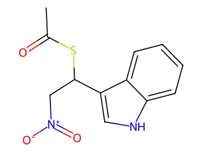 S-[1-(1H-indol-3-yl)-2-nitroethyl] ethanethioate structure