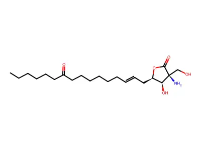 3-amino-4-hydroxy-3-(hydroxymethyl)-5-[(E)-10-oxohexadec-2-enyl]oxolan-2-one structure