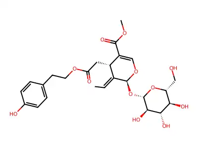 methyl 5-ethylidene-4-[2-[2-(4-hydroxyphenyl)ethoxy]-2-oxoethyl]-6-[(2S,3R,4S,5S,6R)-3,4,5-trihydroxy-6-(hydroxymethyl)oxan-2-yl]oxy-4H-pyran-3-carboxylate structure