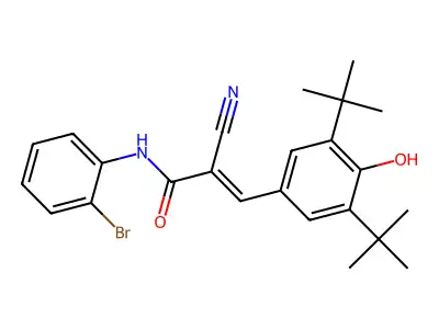 N-(2-bromophenyl)-2-cyano-3-(3,5-di-tert-butyl-4-hydroxyphenyl)prop-2-enamide structure