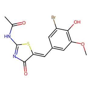 N-[(5Z)-5-[(3-bromo-4-hydroxy-5-methoxyphenyl)methylidene]-4-oxo-1,3-thiazol-2-yl]acetamide structure
