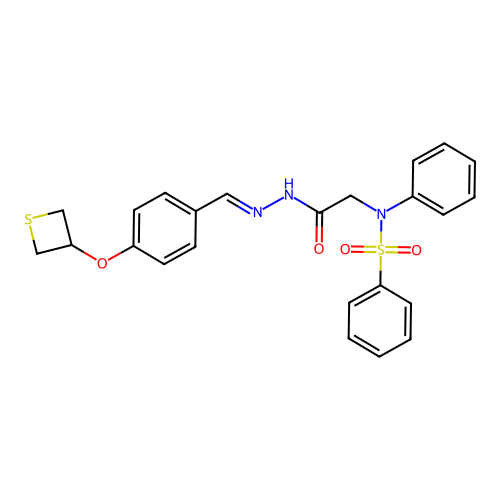 2-[N-(benzenesulfonyl)anilino]-N-[(E)-[4-(thietan-3-yloxy)phenyl]methylideneamino]acetamide structure