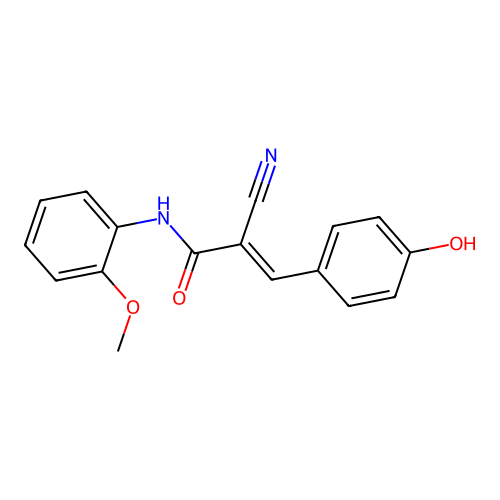 (2E)-2-cyano-3-(4-hydroxyphenyl)-N-(2-methoxyphenyl)prop-2-enamide structure