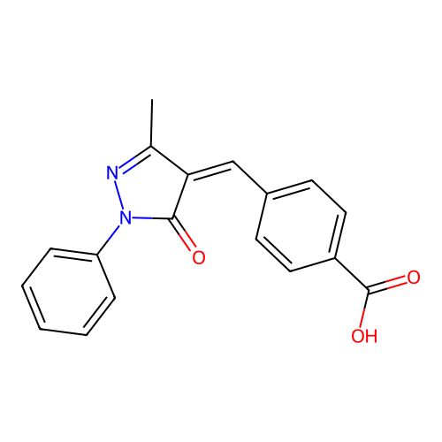 (Z)-4-((3-methyl-5-oxo-1-phenyl-1H-pyrazol-4(5H)-ylidene)methyl)benzoic acid structure
