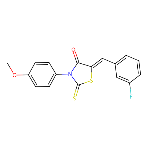 (5Z)-5-(3-fluorobenzylidene)-3-(4-methoxyphenyl)-2-thioxo-1,3-thiazolidin-4-one structure
