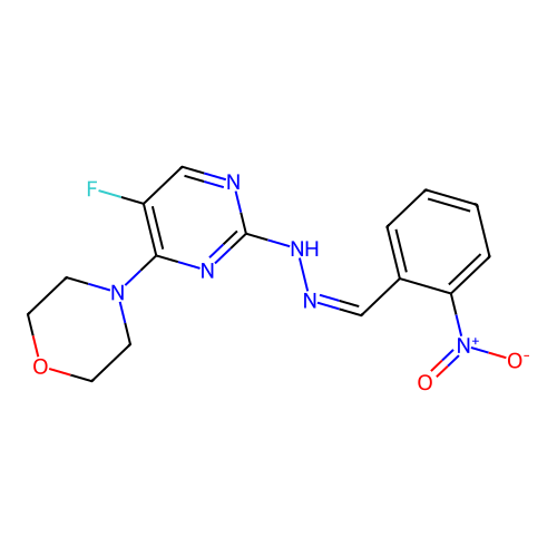 (Z)-4-(5-fluoro-2-(2-(2-nitrobenzylidene)hydrazinyl)pyrimidin-4-yl)morpholine structure