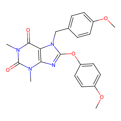 7-(4-methoxybenzyl)-8-(4-methoxyphenoxy)-1,3-dimethyl-1H-purine-2,6(3H,7H)-dione structure