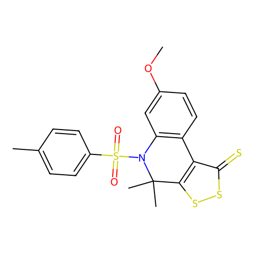 7-methoxy-4,4-dimethyl-5-(4-methylphenyl)sulfonyldithiolo[3,4-c]quinoline-1-thione structure