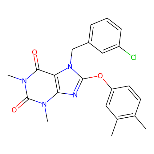 7-(3-chlorobenzyl)-8-(3,4-dimethylphenoxy)-1,3-dimethyl-3,7-dihydro-1H-purine-2,6-dione structure