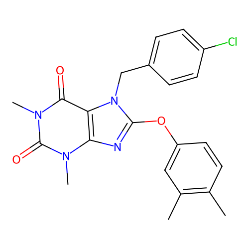 7-(4-chlorobenzyl)-8-(3,4-dimethylphenoxy)-1,3-dimethyl-1H-purine-2,6(3H,7H)-dione structure