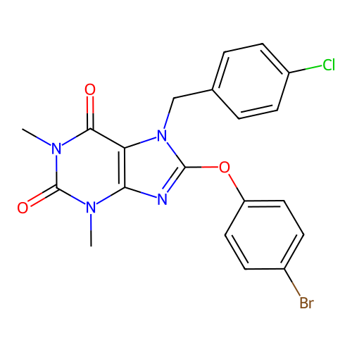 8-(4-bromophenoxy)-7-(4-chlorobenzyl)-1,3-dimethyl-3,7-dihydro-1H-purine-2,6-dione structure