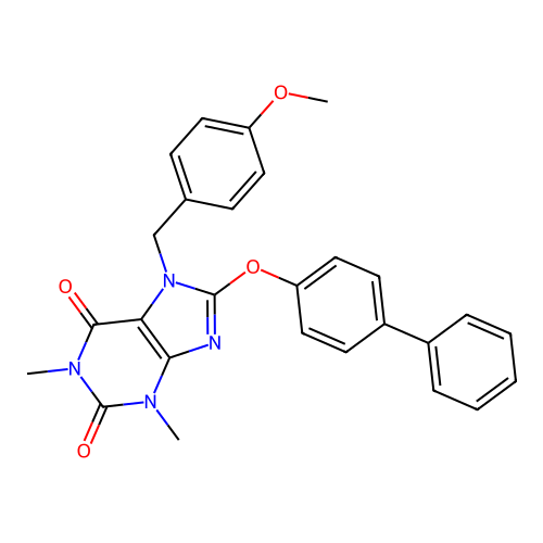 7-[(4-methoxyphenyl)methyl]-1,3-dimethyl-8-(4-phenylphenoxy)purine-2,6-dione structure