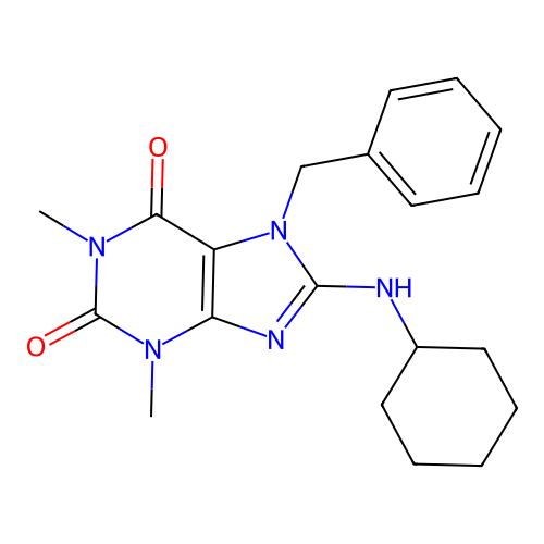 7-benzyl-8-(cyclohexylamino)-1,3-dimethyl-2,3,6,7-tetrahydro-1H-purine-2,6-dione structure